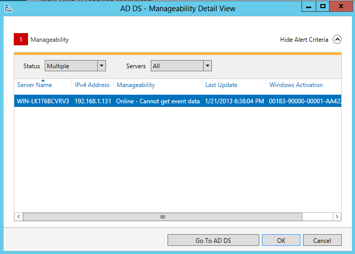 Manageability Error Screen